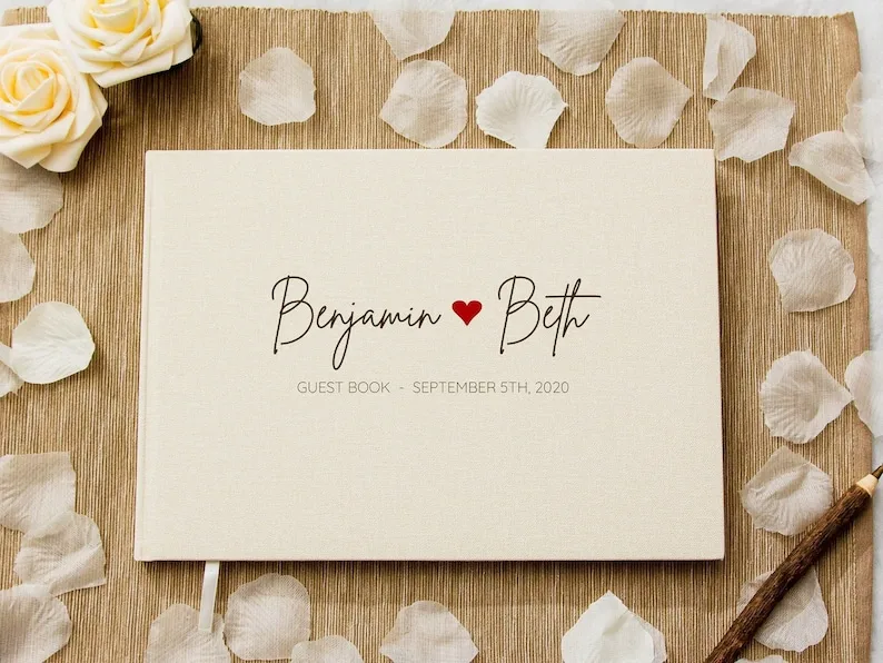 

Personalized Guest Book Custom Wedding Reception Guestbook or Engagement Party Signing Book, Modern Classy Blank Book