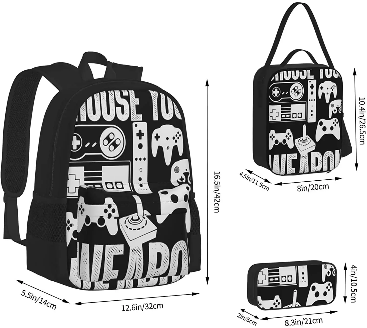 Kids School Backpack  Gamer Gaming Schoolbag Travel Bag Casual Daypack Lunch Bag Pencil Case for Boys Teens Girls 3pcs Sets