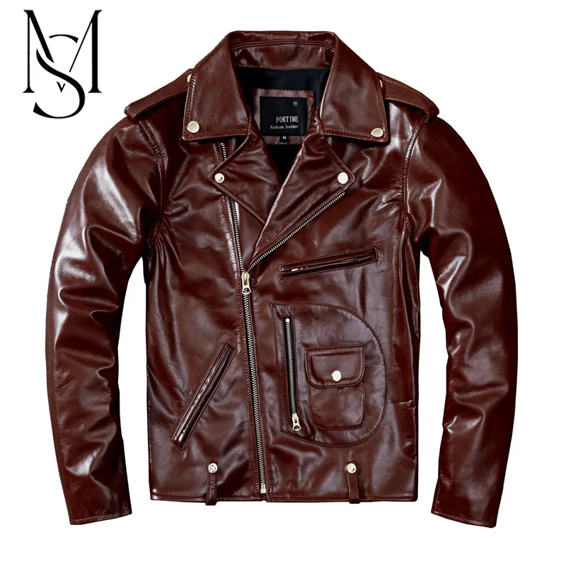 

Italian imported batik sheepskin motorcycle jacket Amikaki J24 diagonal pull leather jacket for men's slim fit