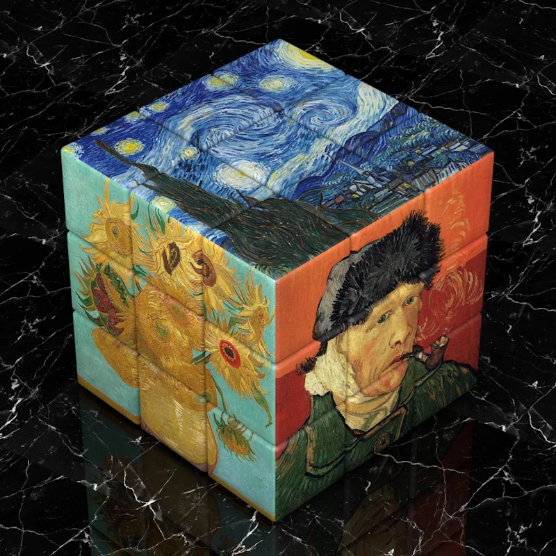 

3x3x3 Magic Puzzle Cube Van Gogh Sunflower Starry Sky Third-Order Magic Cubes Oil Painting Creative Education Magic Cubes Toy