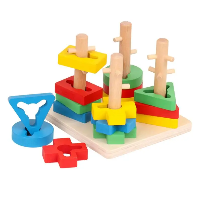

1 Set Wooden Puzzle Toddler Toys Shapes Sorter Geometric Blocks Stacking Games