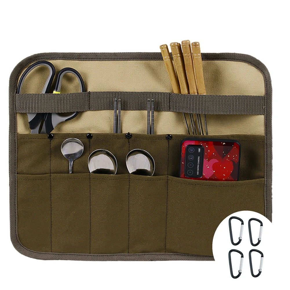 

Портативная сумка для хранения столовых приборов, Холщовый держатель для барбекю, столовых приборов для кемпинга на открытом воздухе, подв...