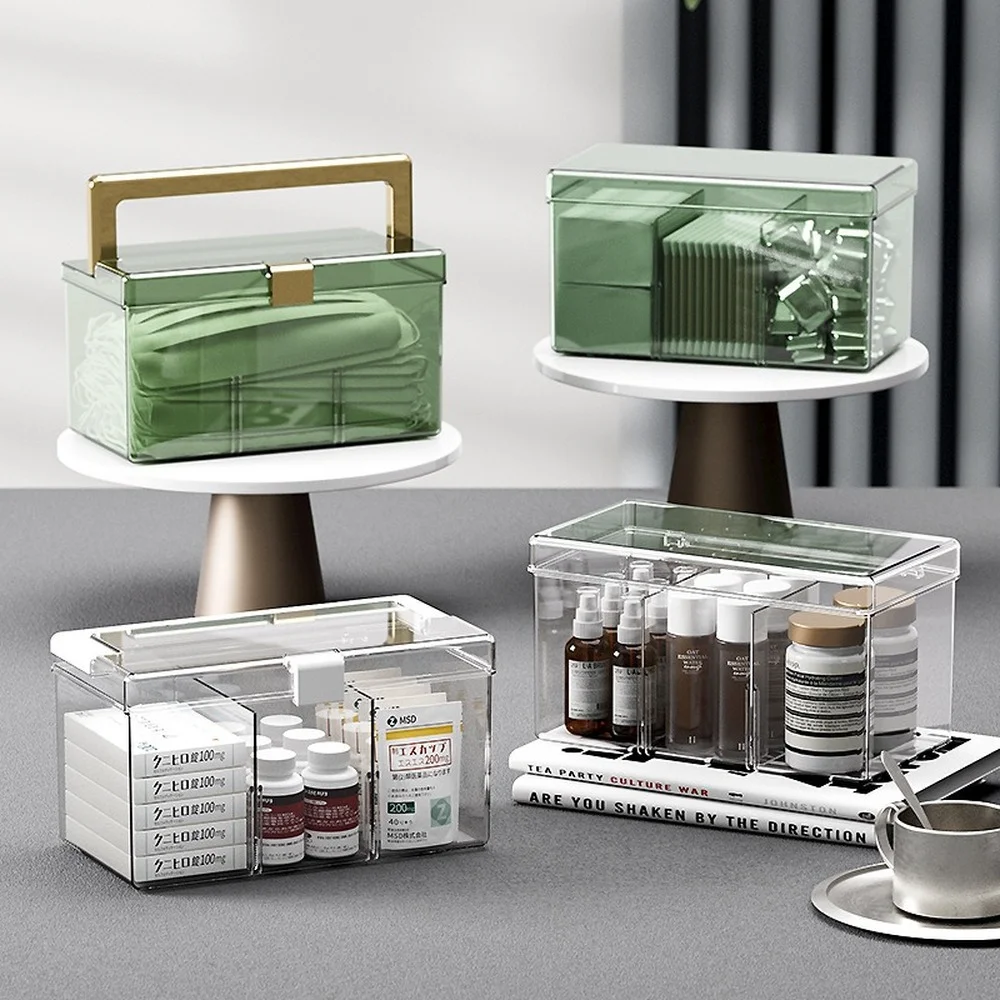 

Medicine box family pack medicine medicine mask storage box transparent plastic convenient portable first aid box