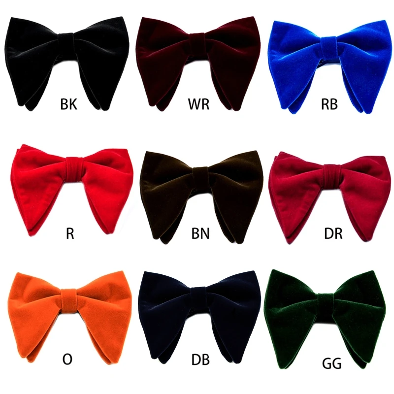 Mens Velvet Vintage Double Layer Pre-Tied Handmade Bow Tie Glitter Solid Color f 066C