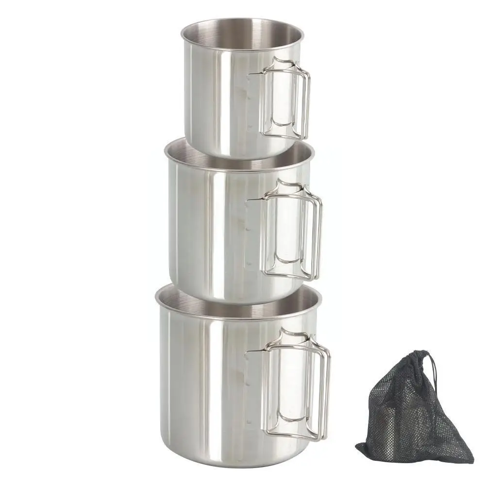 

3Pcs Stainless Steel Cup For Camping Traveling Outdoor Cup with Handle Carabiner Climbing Backpacking Hiking 250/350/500ML Q6P8