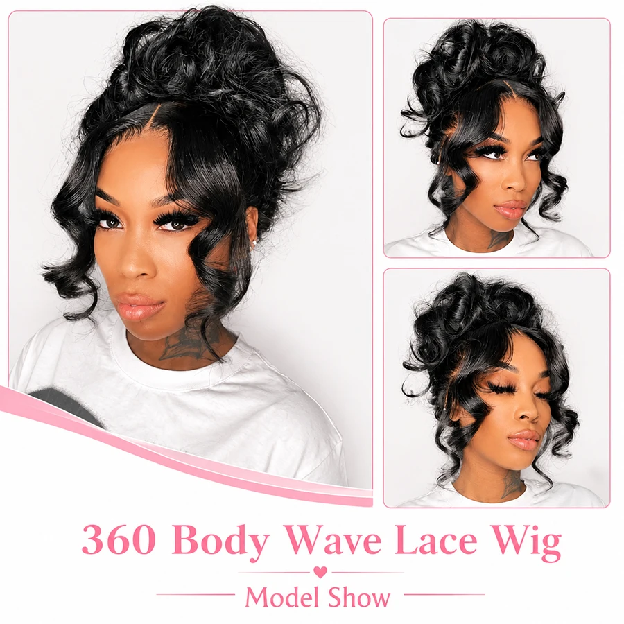 Фото WOWANGEL 360 Full Lace Frontal Body Wave Wig Human Hair Invisi Drawstring Glueless HD Lace Preplucked Natural Hairline For Women №4