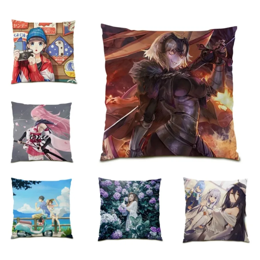 

Anime Pillow Cover Cartoon 45x45 Kawaii Home Sofa Printing Simple Geometric Decoration Beautiful Girl Cushion Cover Sexy E1287