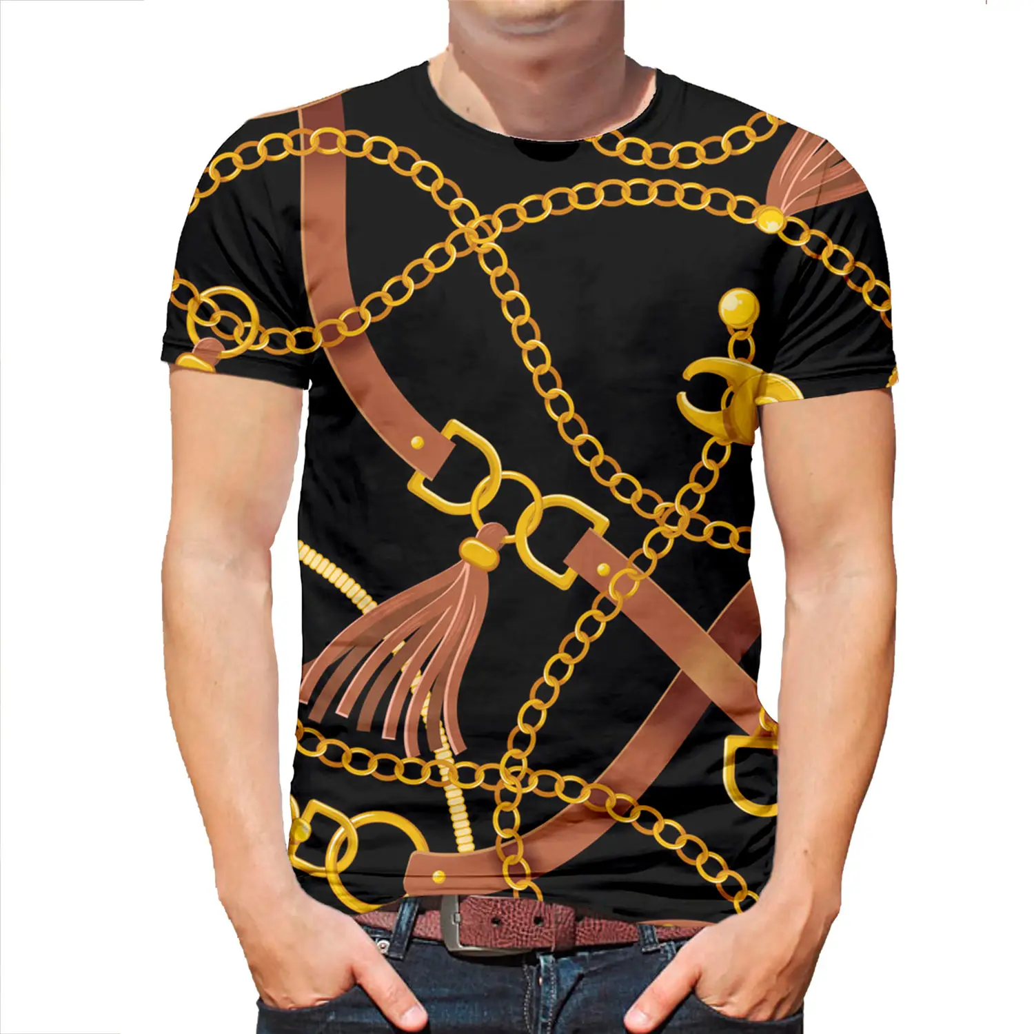 Новейшая летняя футболка с серией цепей для мужчин и женщин Повседневная модная