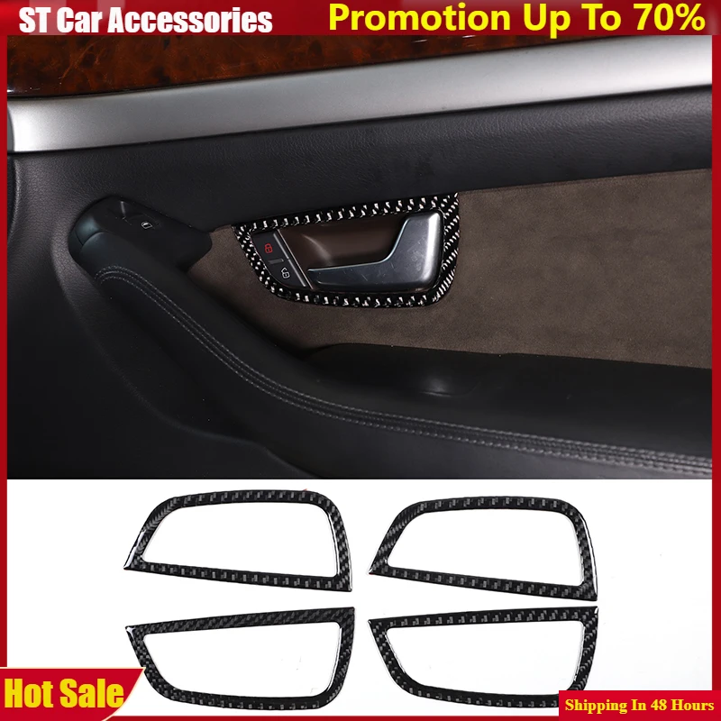 

For 2004-2012 Audi A8 Soft Carbon Fiber Car Door Inner Handle Frame Cover Sticker Car Interior Protection Accessories 4Pcs
