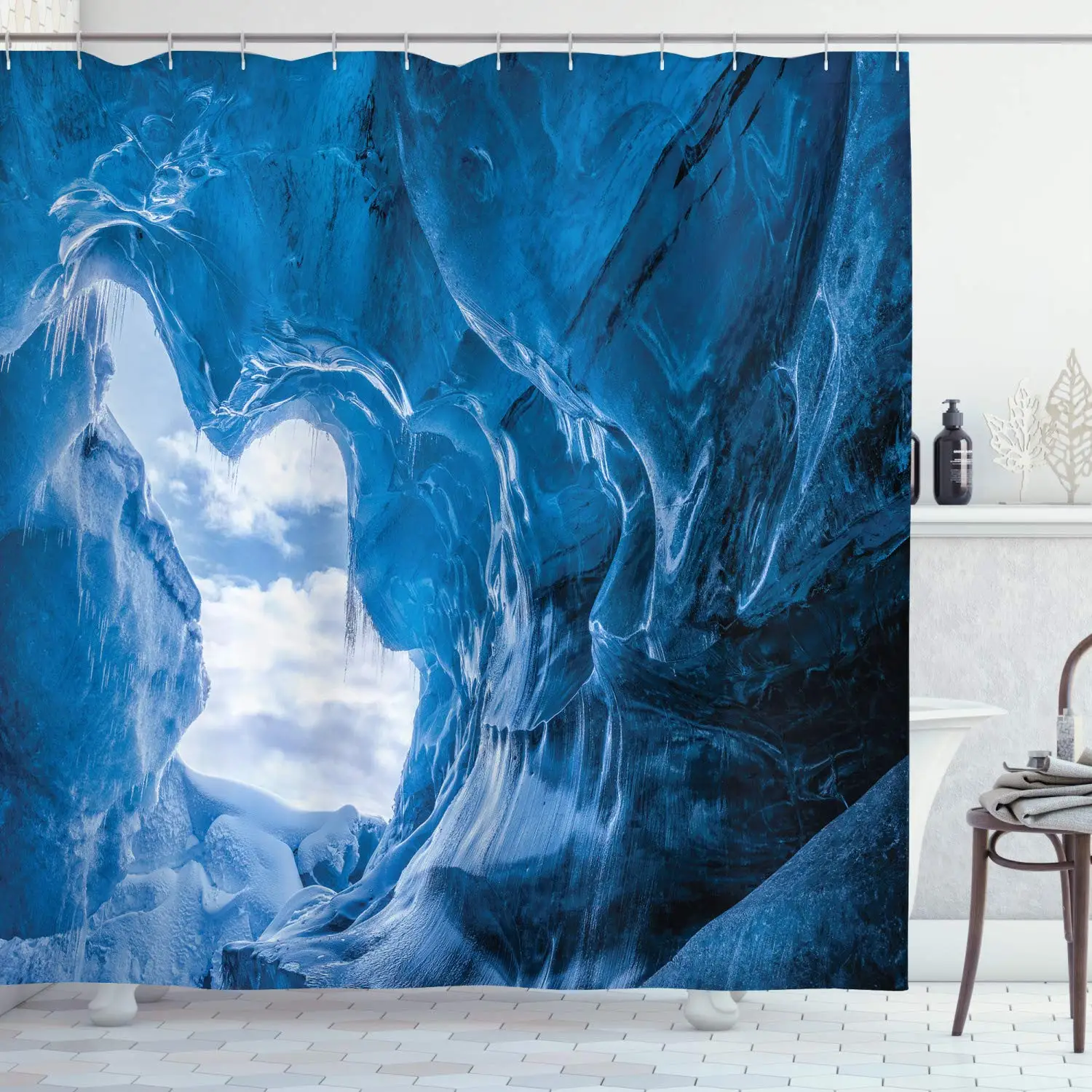 

Natural Cave Shower Curtain,Glacier Frozen Chilled Den In Iceland Nordic Scandinavian Image of An Artwork,Fabric Bathroom Decor