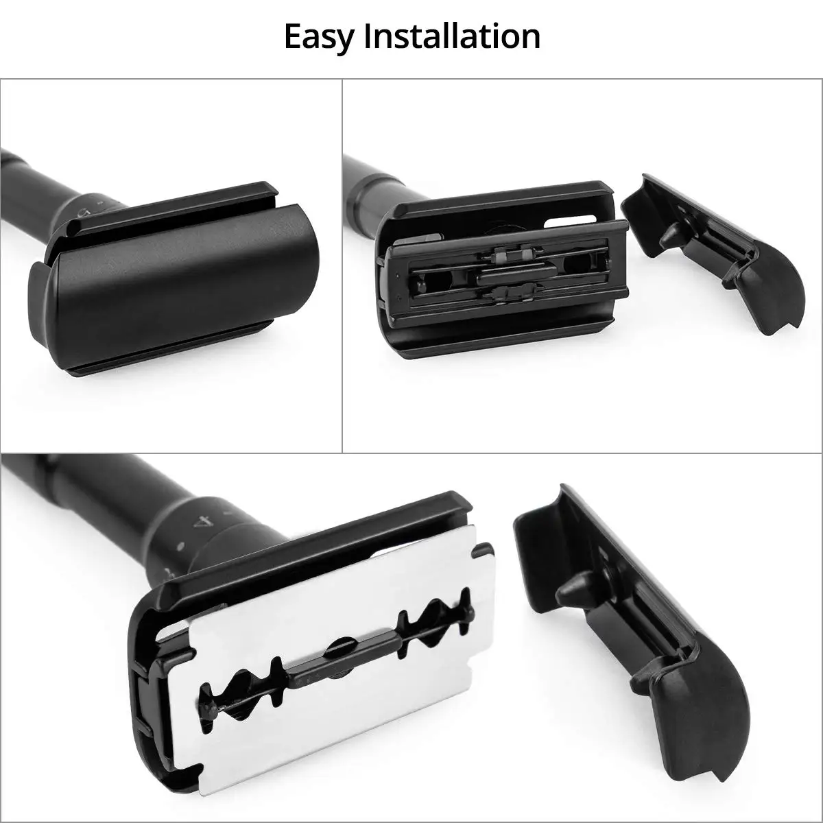 Luxurious Black Adjustable Safety Razor Can Design Name on It Classic Stand Men Shaving 5 Gift Blades |
