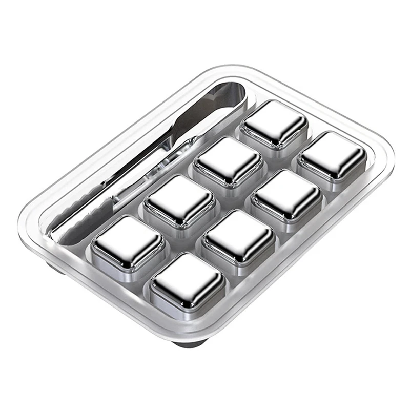 

8 Pcs Stainless Steel Ice Cubes Set For Whiskey Wine Wine Cooling Square Party Bar Tool