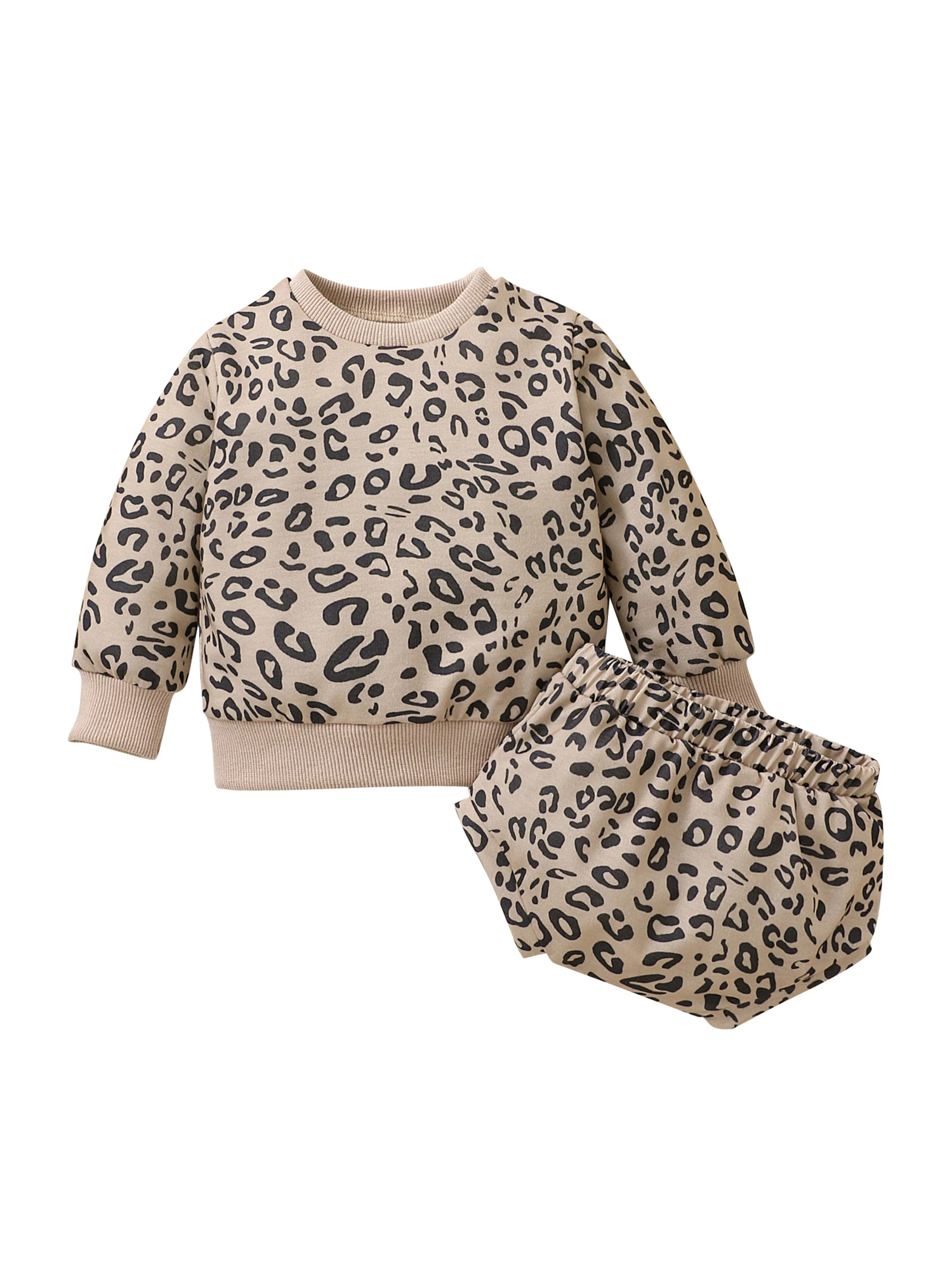 

Baby Girl Boy Leopard Clothes Long Sleeve Crewneck Sweatshirt Pullover Shirt Shorts Outfits Fall Clothing Set