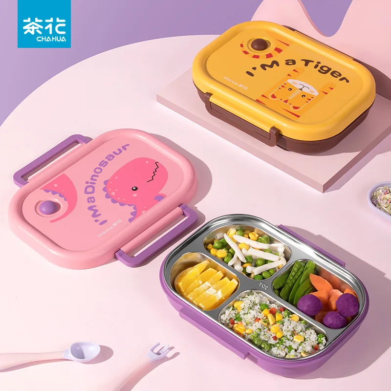 

CHAHUA Student Stainless Steel Cartoon Lunch Box Cafeteria With Lid Partition Bento Box Office Worker Partition Lunch Box