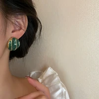 vintage green glaze geometry stud earrings for women 2022 trendy delicate girl lady wedding party cute jewelry accessories