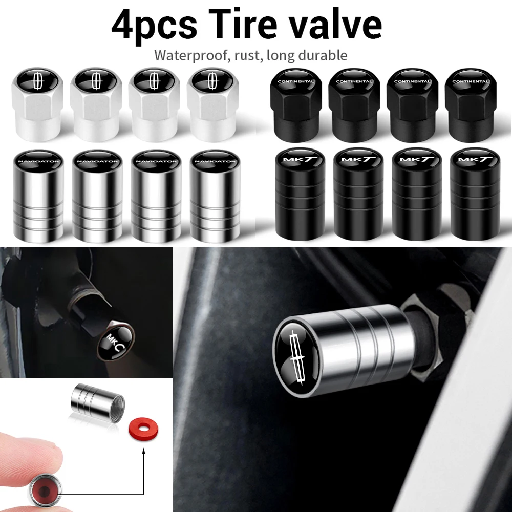 

4PCS Car Metal Wheel Tire Valve Air Stem Caps Cover for Lincoln Continental Navigator MKZ MKC MKT Auto Badge Tyre Accessories
