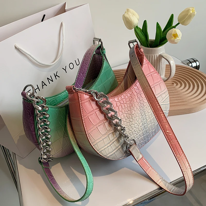 

Stone pattern Underarm bag 2021 Summer New High-quality PU Leather Women's Designer Handbag Gradient Shoulder Messenger Bag