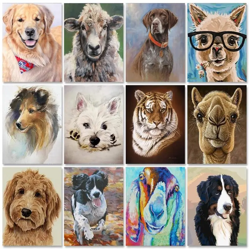 

RUOPOTY Diy Frame Painting By Numbers For Adults Beginner 40x50cm Dogs Picture Acrylic Paint With Number For Personalized Gift