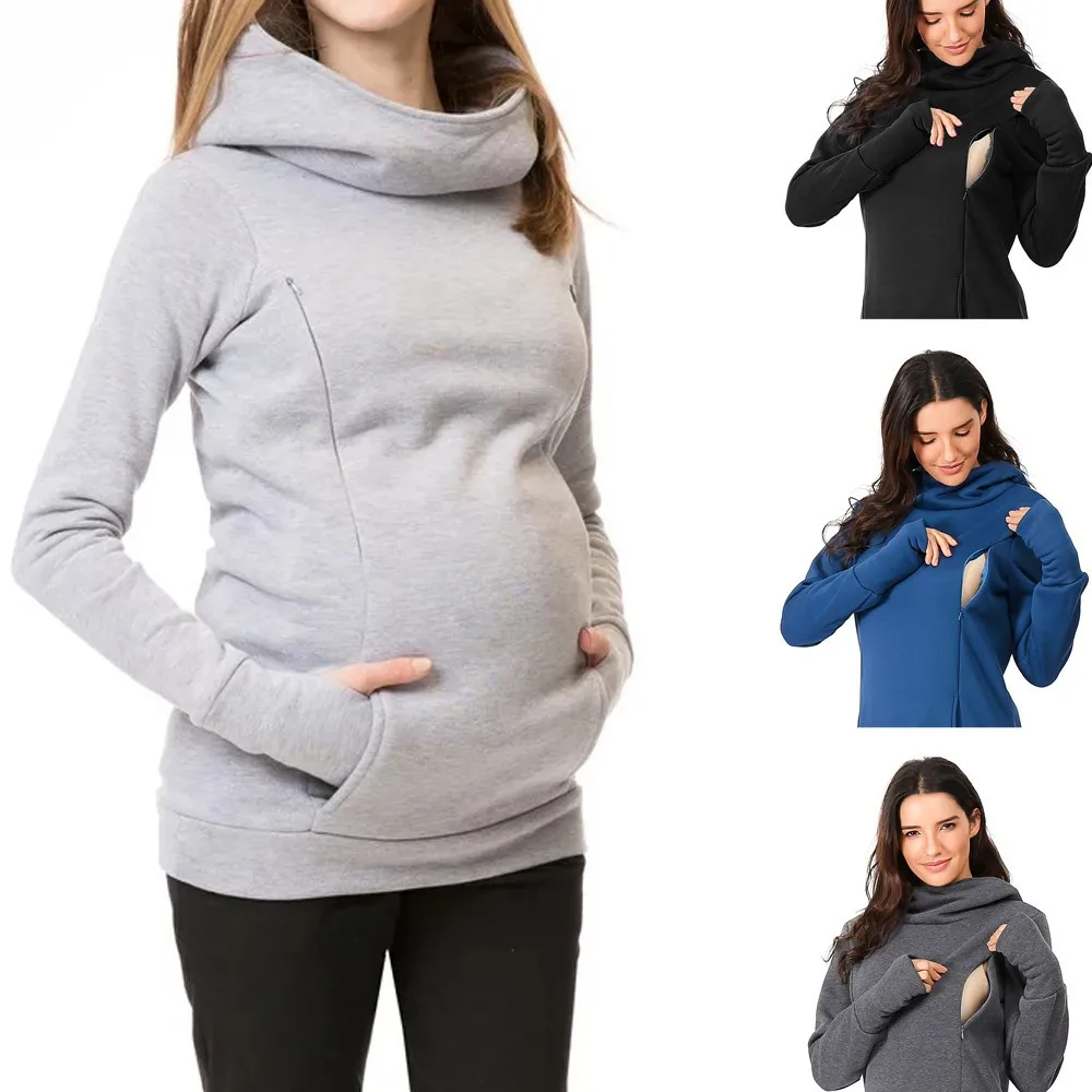 Wholesale Breastfeeding Pregnant Women Plus Velvet Thick Nursing Hoodies