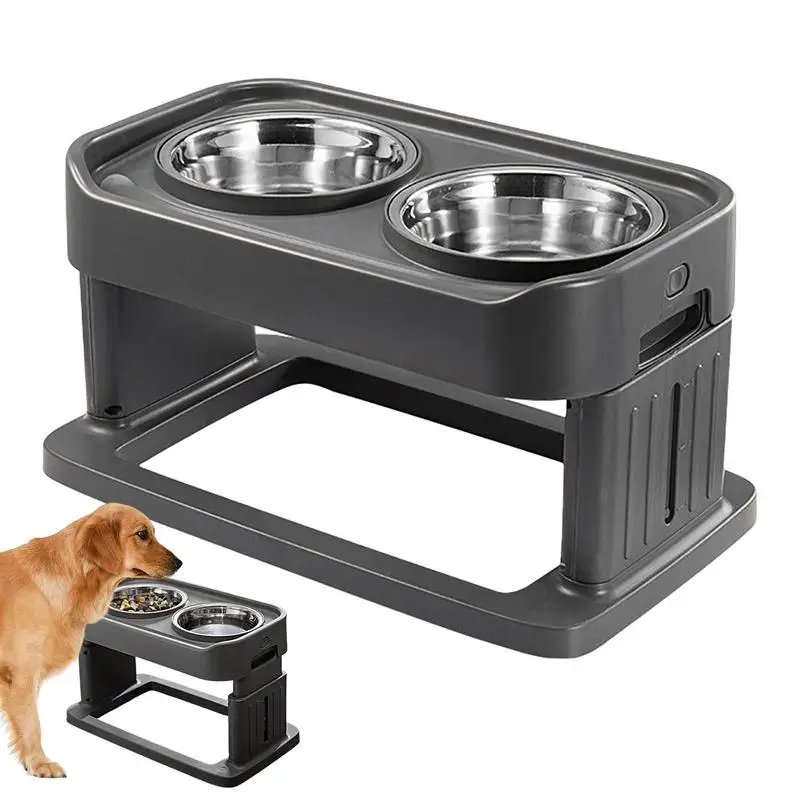 

Adjustable Dog Bowl Stand Neater Feeder For Dogs Mess Proof Elevated Bowls With 2 Food Bowls No Slip 3 Heights For Dog & Cat