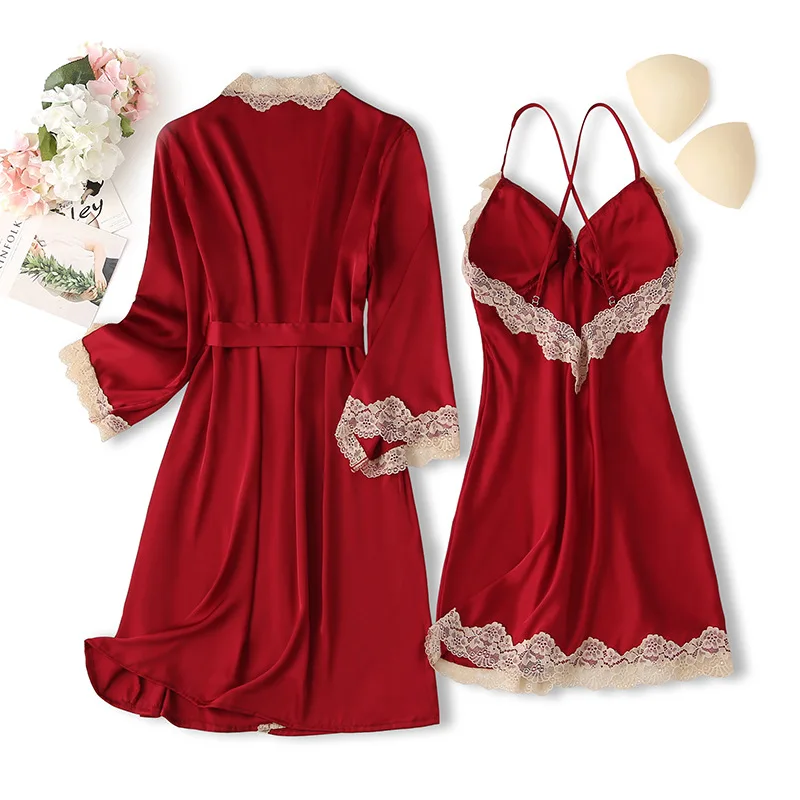 2 шт. Женская атласная ночная рубашка на бретельках |