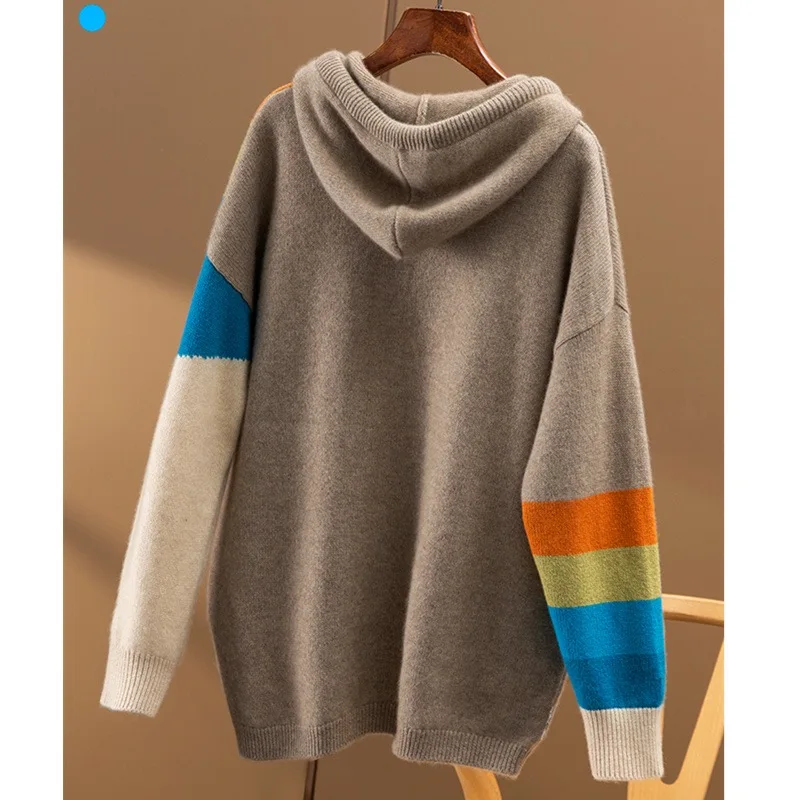 2023 Осень/Зима Новый Радужный рельефный 100 чистый кашемировый свитер женский