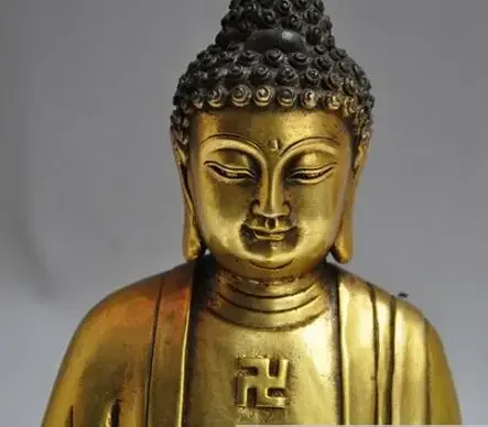 9-дюймовая тибетская буддийская фане бронзовая позолоченная статуя Будды