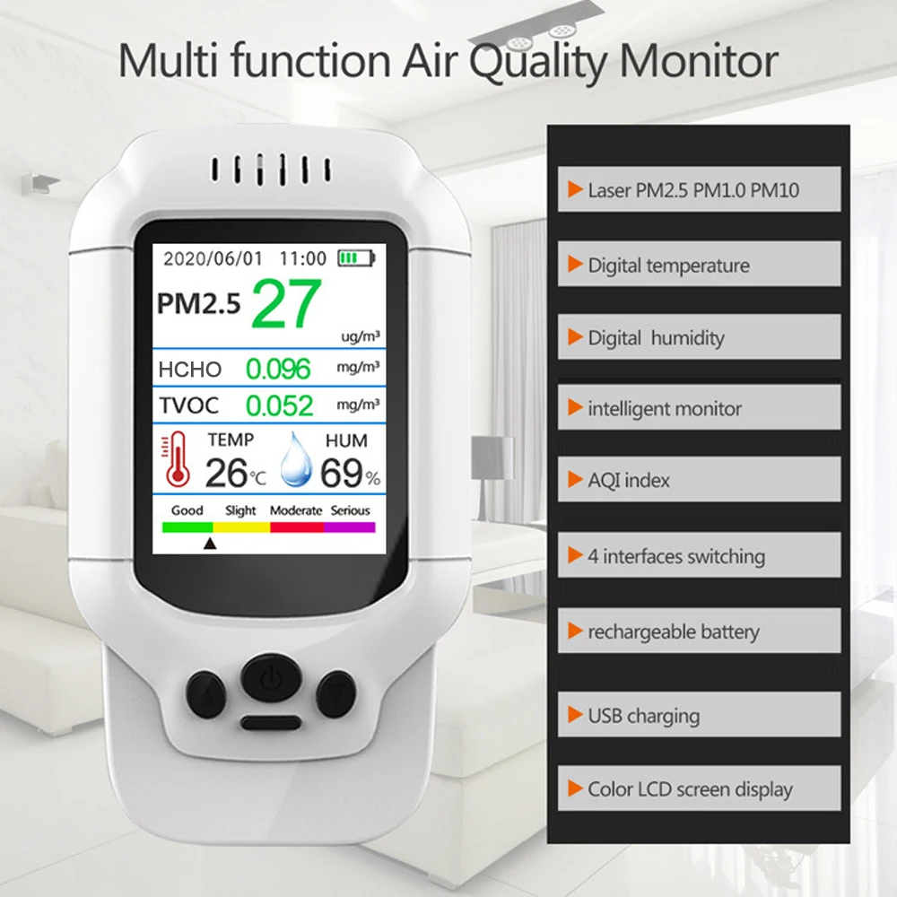 Монитор качества воздуха настольный с USB-зарядкой ЖК-дисплей детектор измерения