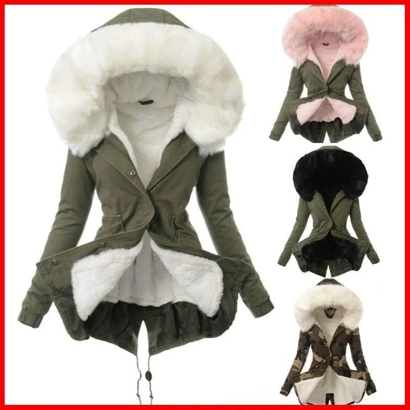 2022 Winter Thicken Warm Jacket Women Slim Outwear Oversized Medium-long Ladies Hooded Coat Parka Mujer Cotton-padded Overcoat