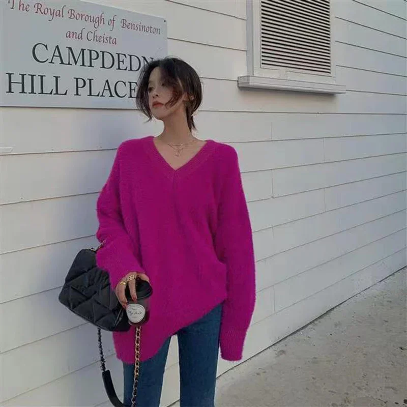 Женский вязаный пуловер с V-образным вырезом цвет в ассортименте