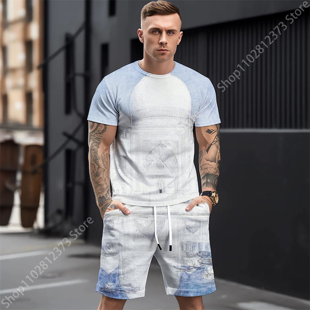 2023 Tracksuit Men Summer Men Casual Sport Men T-shirt+Shorts Two Piece Set Men Fashion Retro 3D Printing Street Clothes For Men