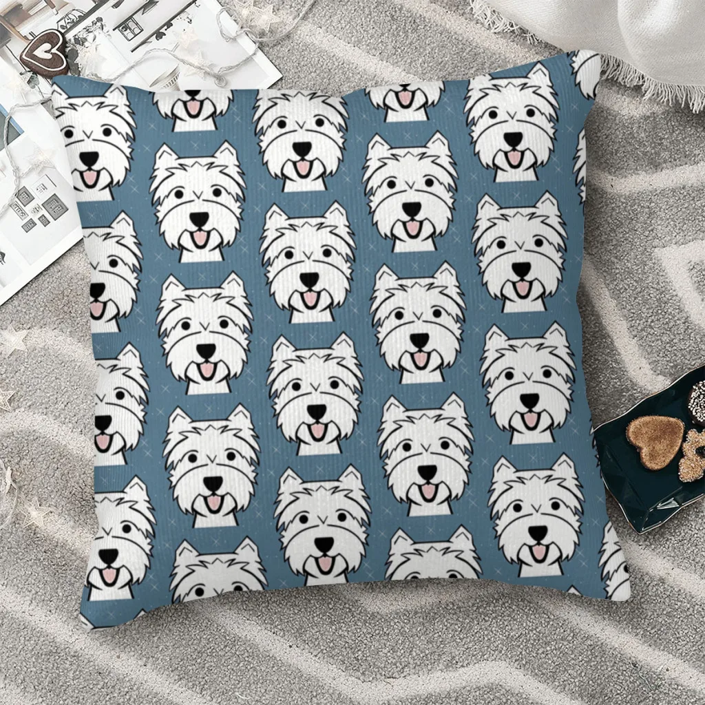 

Westies Westie Blue Hug Pillowcase West Highland Terrier Dog Backpack Cojines Sofa DIY Printed Car Throw Pillow Case Decorative