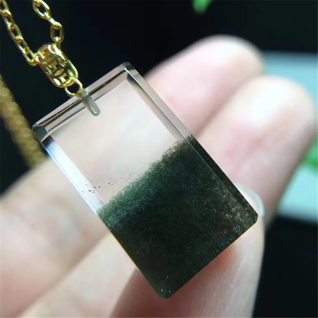 

Top Natural Green Phantom Quartz Pendant 18K Gold For Women Lady Men Gift 20x11x5mm Beads Healing Gift Crystal Jewelry AAAAA