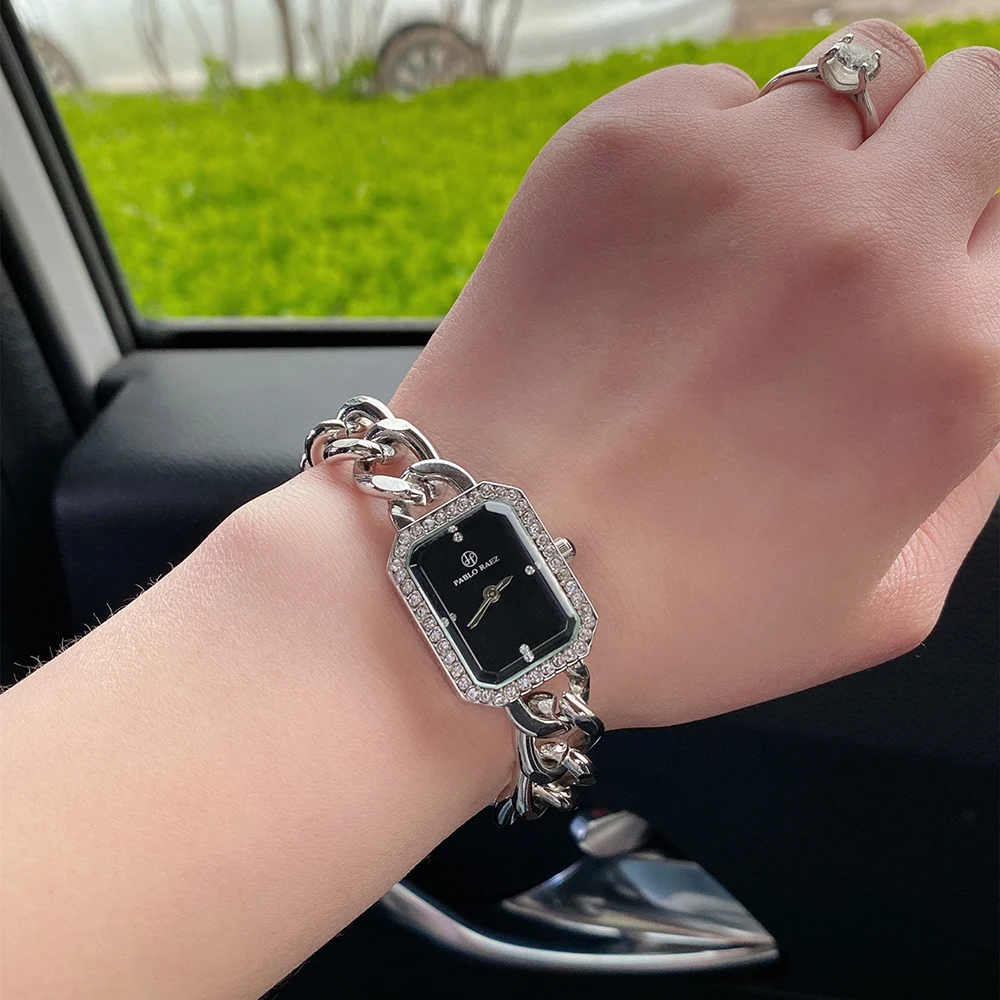 Модные женские часы с цепочкой из нержавеющей стали ретро простые элегантные