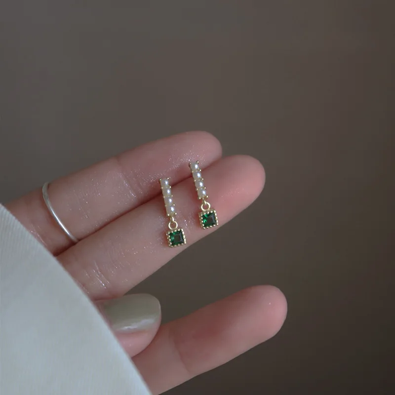 

Geometric Stud Earrings Drop Cute Mini Luxury Pearl Green Crystals Modern Women's Earring 2022 New In Accessories Wholesale