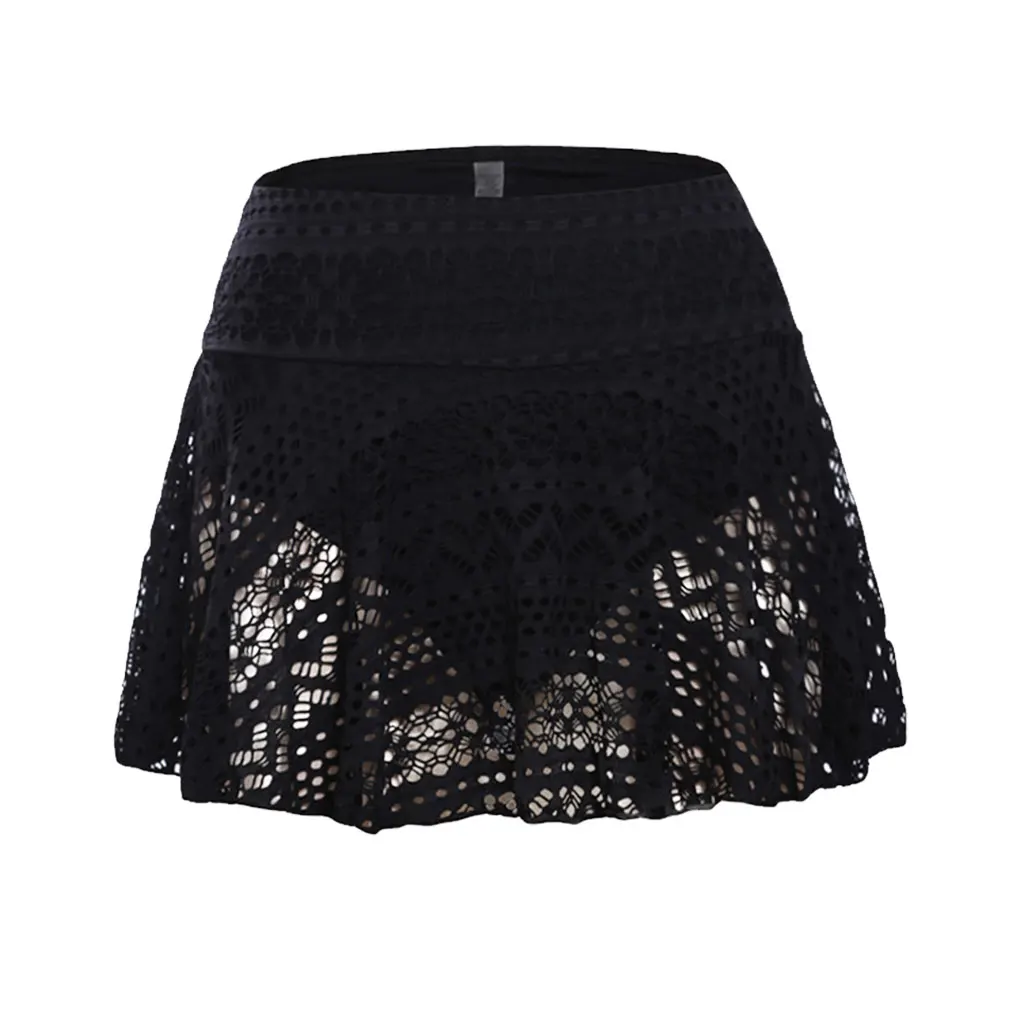 

Swimming Skirt Solid Good Elasticity Built-in Triangle Panties Good Fit Lightweight A-shaped Swimwear Beach Black S