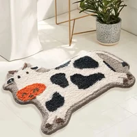 Cute Cow Bathroom Mat Fluffy Flocking Carpet Bath Tub Side Anti Slip Rug Floor Pad Animal Doormat Home Kids Room Nursery Decor