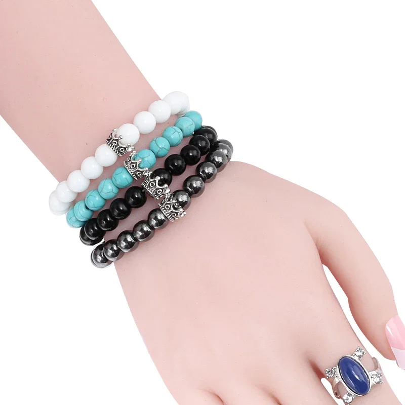 Очаровательный мужской браслет из натурального камня Корона гематит черные