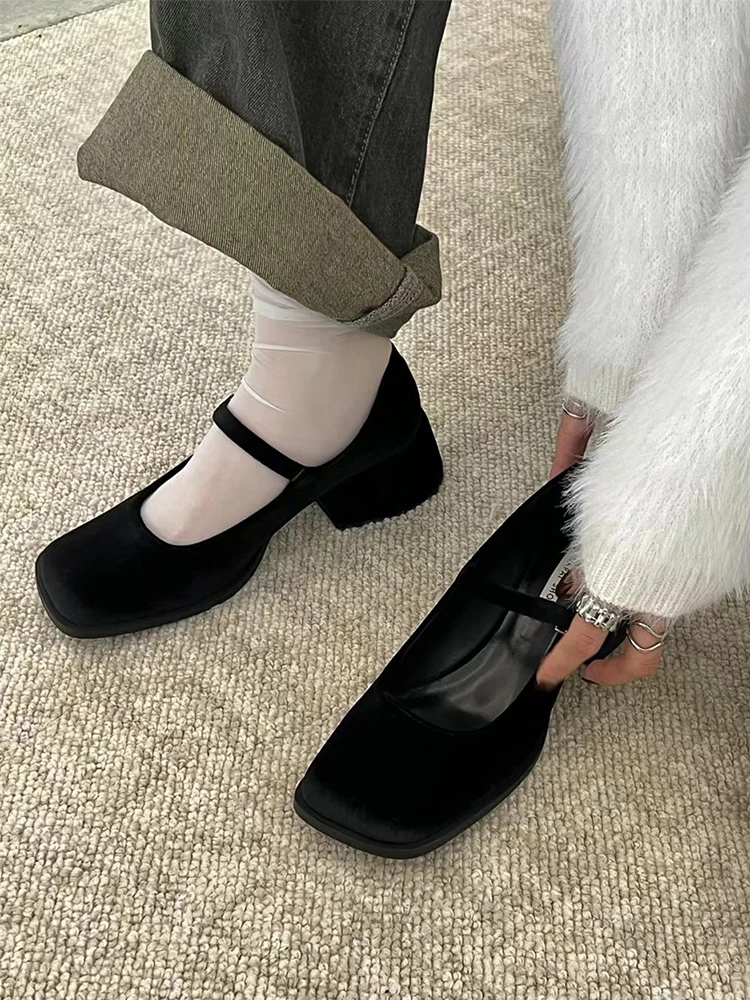 

Square Toe High Heel Leather Shoes Sandals Ladies 2022 Mary Jane Branded Pumps Straps African 3cm Casual Beige Latest Block Loli