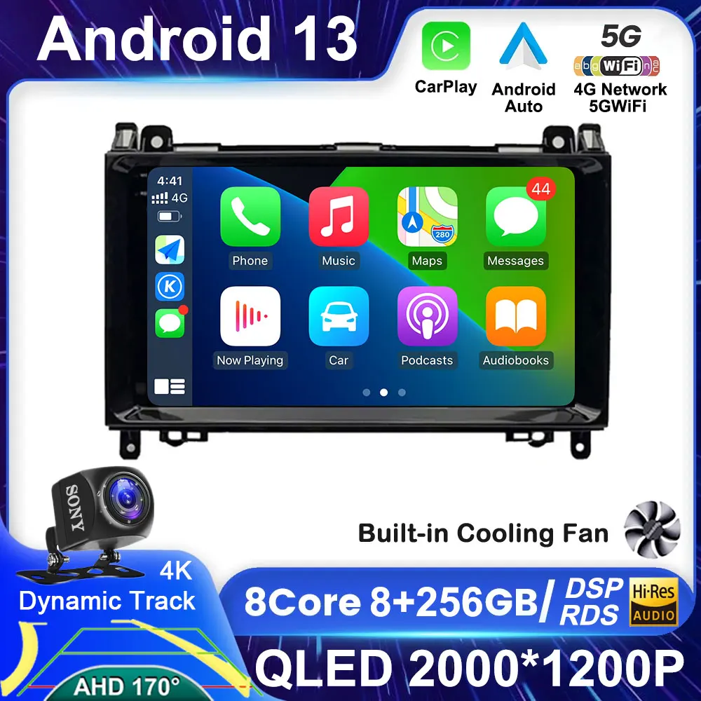 Android 13 DSP Carplay Car Radio Stereo Player GPS Head Unit For Mercedes Benz B200 W169 W245 Viano Vito W639 Sprinter W906 QLED