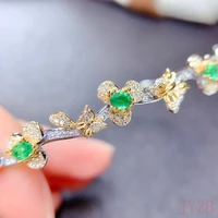 hello miss little fresh bracelet sweet and delicate 100 natural colombian emerald bracelet feminine three leaf flower bracelet
