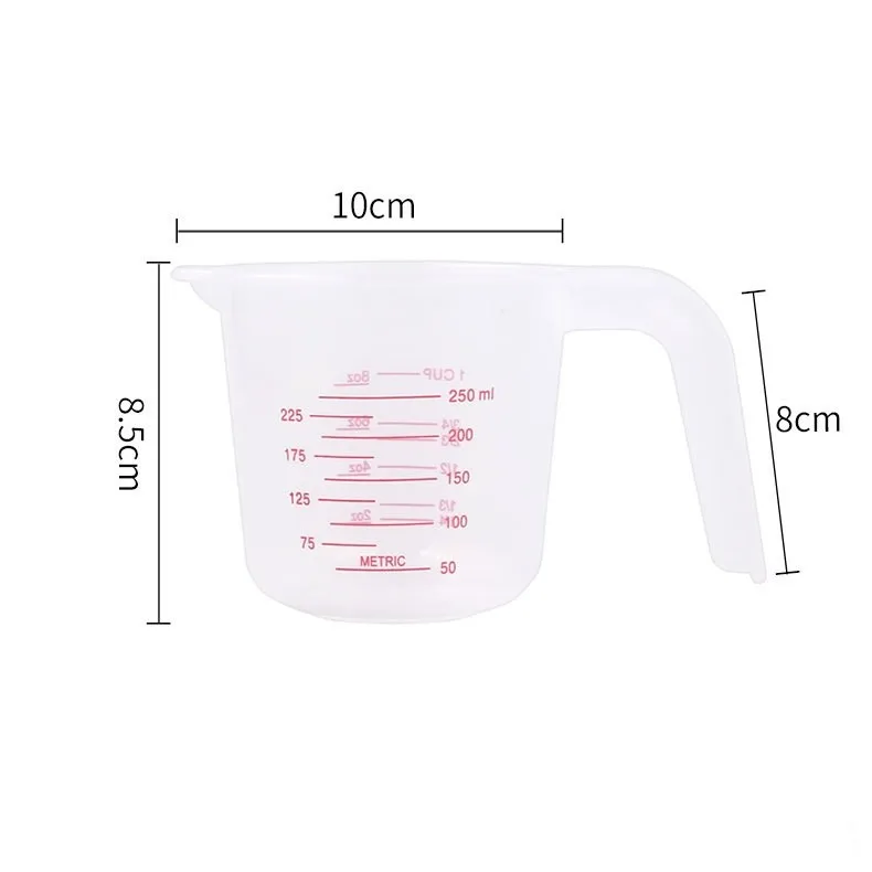 

Прозрачный пластиковый мерный стакан 250 мл/500 мл/1000 мл, удобное в удержании питьевое экспериментальное измерение для выпечки