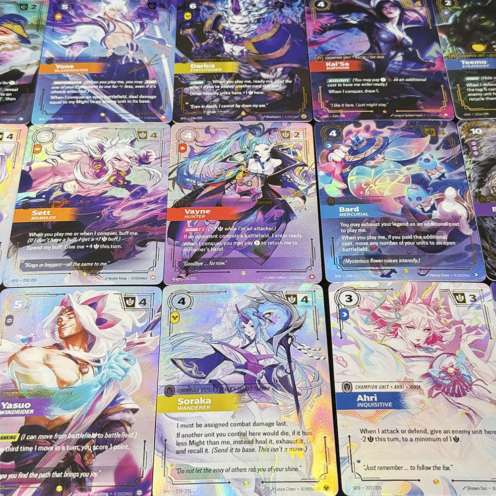 Фото Набор из 4 игровых карт Champion Riftbound TCG с анимационным текстурным фольгированием: Ари, Афелиос, Бард, Барон Нашор, Сорака, Сетт, Тимо, Вейн, Ясуо, Йоне №3