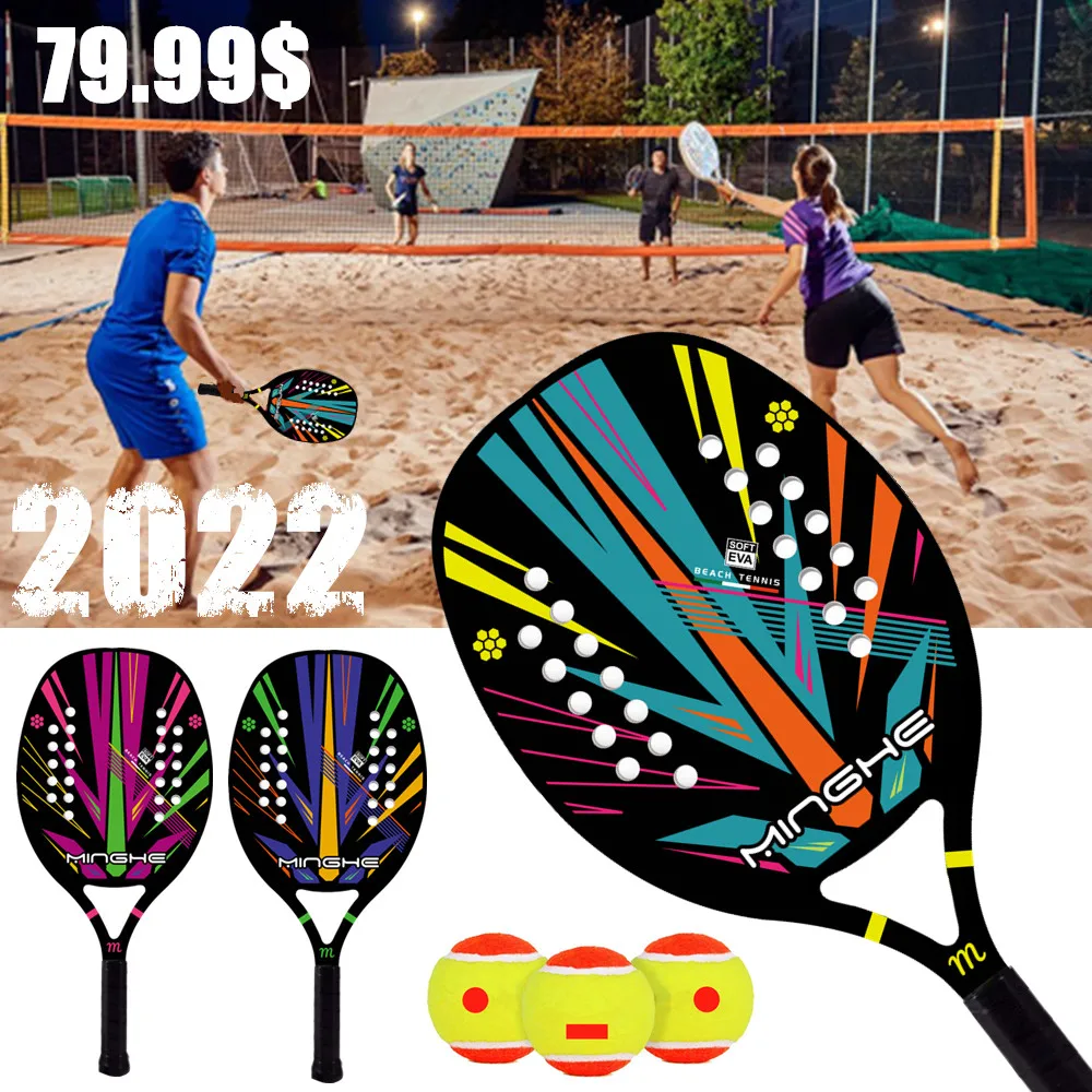 MINGHE 2022 latest multicolor beach tennis racket carbon fiber EVA foam core lightweight tennis racket