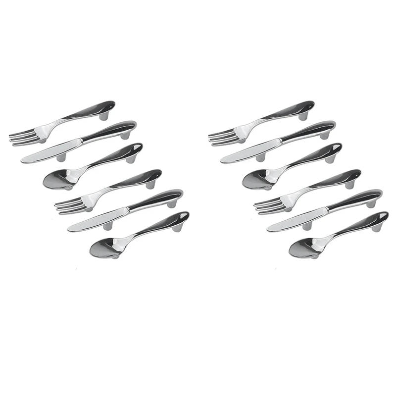 

12 PCS Knife Spoon Fork Kitchen Cabinet Closet Drawer Pull Handles Knobs 3-Inch Center To Center (Silver)