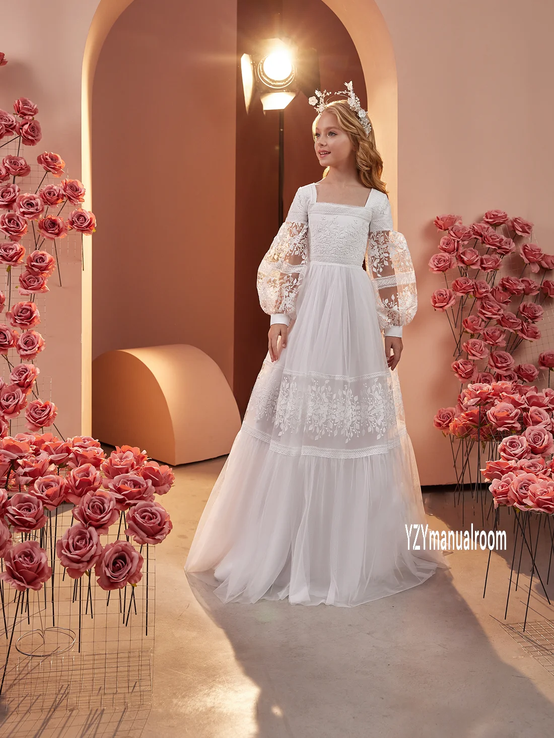 YZYmanualroom новинка элегантное кружевное платье для девочек длинные платья подружки