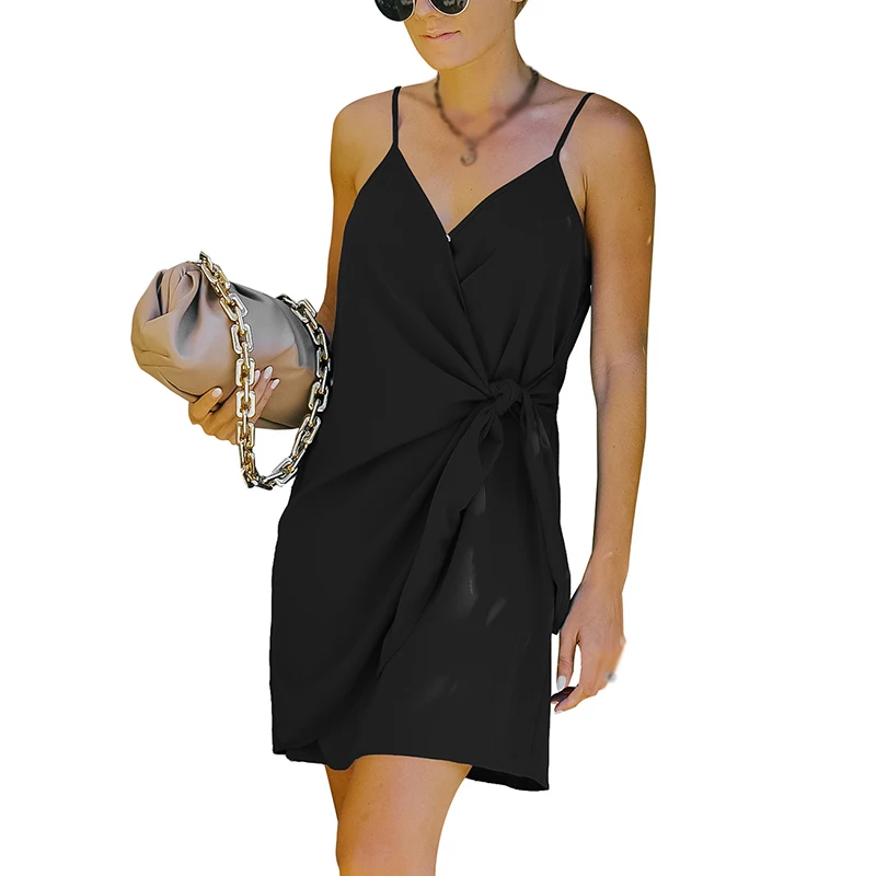 

Women Slip Dress Solid Color Spaghetti Strap Sleeveless Twist Loose Fit Cocktail Beach Evening Party Dress HJGTYP1