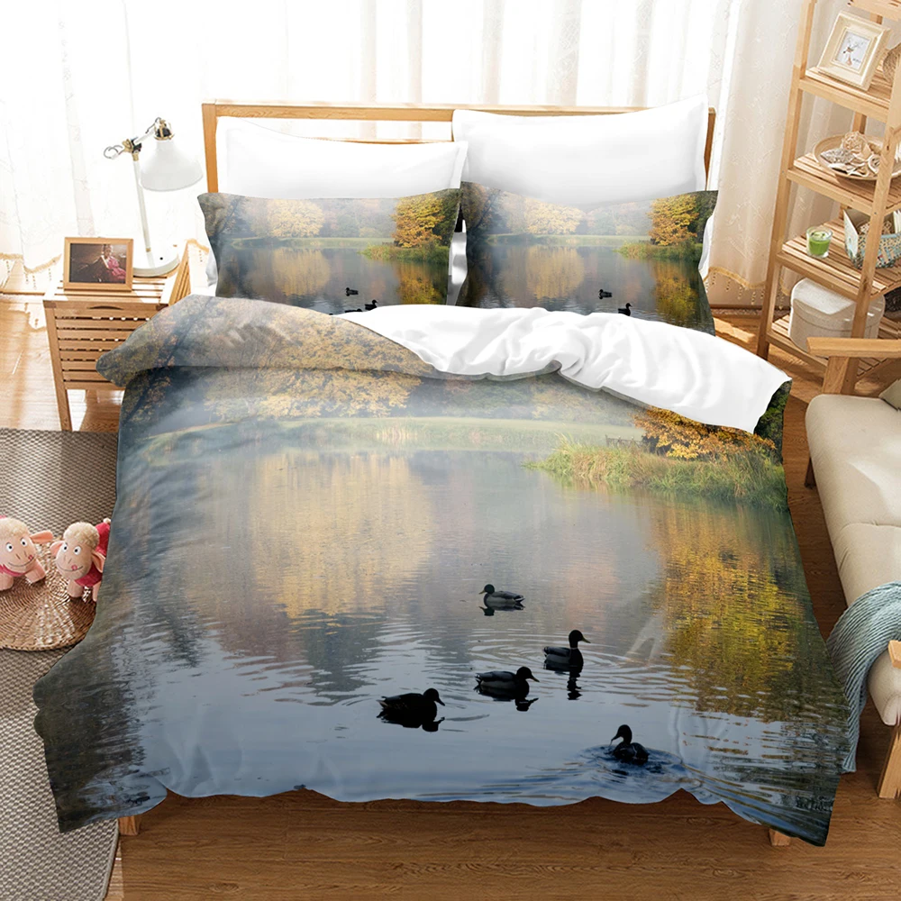 

Двуспальное постельное белье с 3d принтом горного пейзажа, простыни с наволочками, теплый мягкий комплект постельного белья