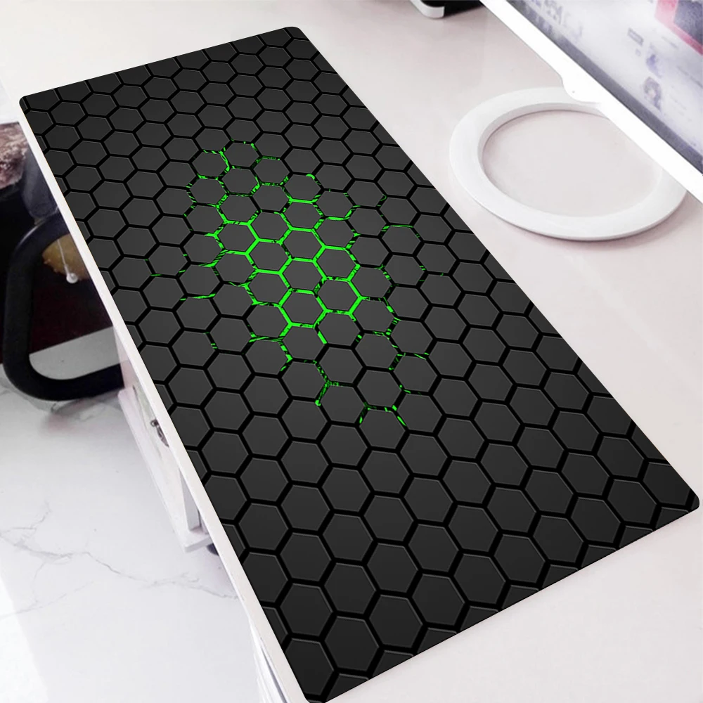 Green Geometry Gaming Mousepad Large Gamer Mouse Pad Hexagon Computer Mousepad Big Mouse Mat Black Carpet For keyboard Desk Mat
