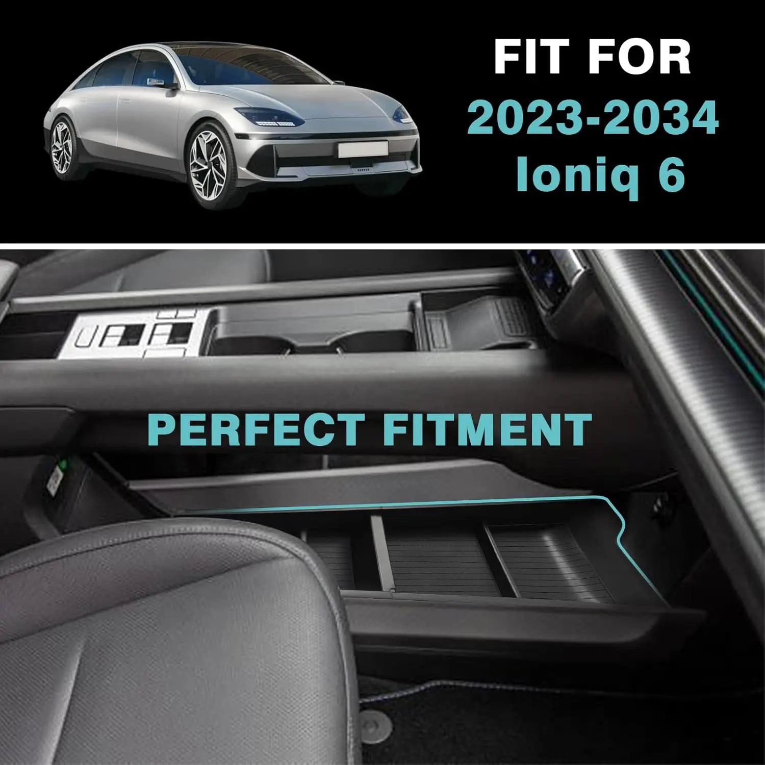 Фото Для Hyundai Ioniq 6 2023 2024, органайзер для нижней центральной консоли, лоток для хранения, верхний подлокотник из АБС-пластика для Ioniq 6, аксессуары №4